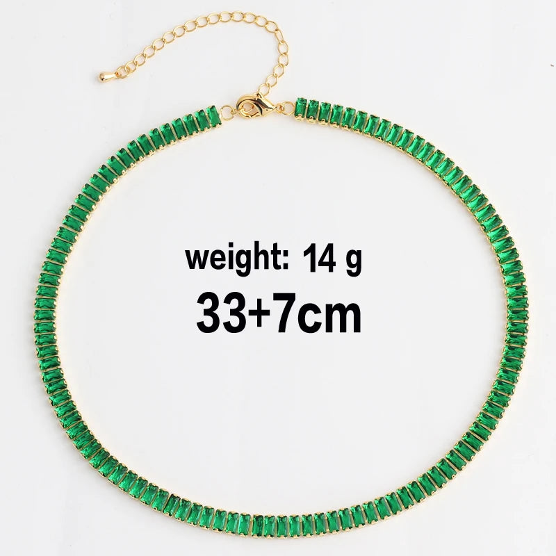 Collana girocollo con zirconi cubici da donna verde di lusso Collana con catena da tennis in cristallo arcobaleno lucido CZ per regalo da donna