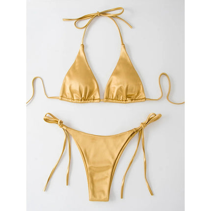 Sexy 13 colori Halter Satin Bikini brasiliano Donna Costumi da bagno Costume da bagno femminile Bikini a due pezzi Bagnante Costume da bagno Swim V4966 platinumshop