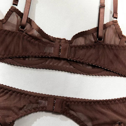 Krasapt Sexy Mesh See Through Lingerie 4 Piece Sets Woman Sheer Push Up Bras And Panties Garter Suits Erotic Intimate Outfits