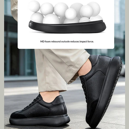 Men 7CM Invisible Height Increasing Sneakers Comfortable Breathable Leather Casual Elevator Shoes Lace Up Thick Sole Sport Shoes