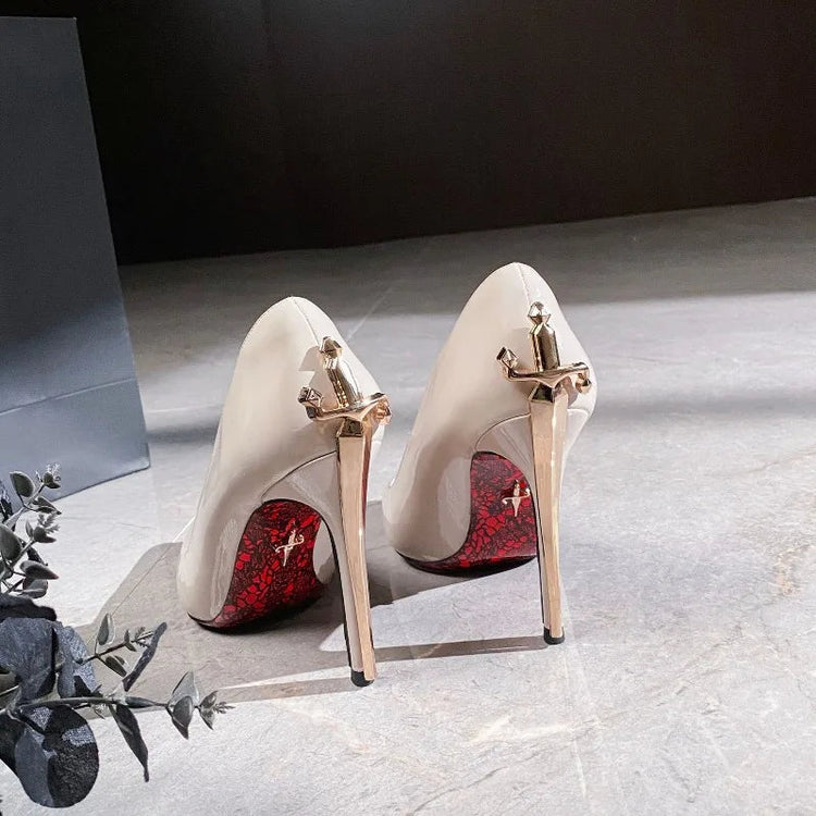 Scarpe da Donna di Lusso con Decorazioni Metalliche, Tacco Alto a Punta, Eleganti Scarpe Casual Francesi, Zapatos Mujer platinumshop
