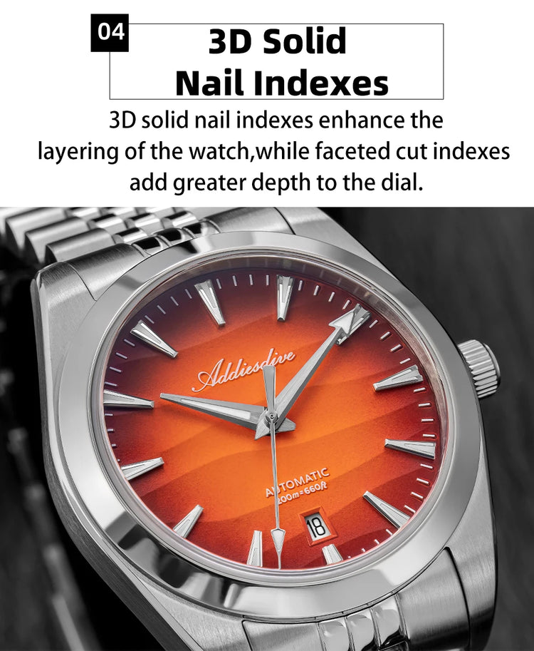 ADDIESDVIE Men Watch Desert Texture BGW9 Super Luminous 316L Steel 20Bar Diving AD2540 8215 Movement Mechanical Automatic Watch