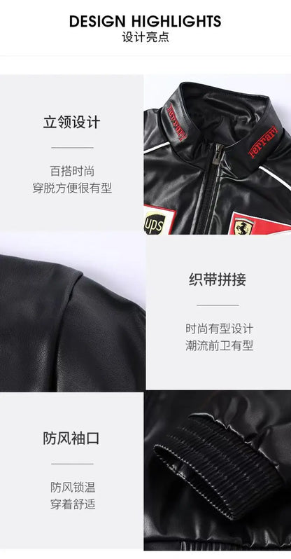 Giacca calda Ferrari F1 da uomo, look retrò motociclistico.