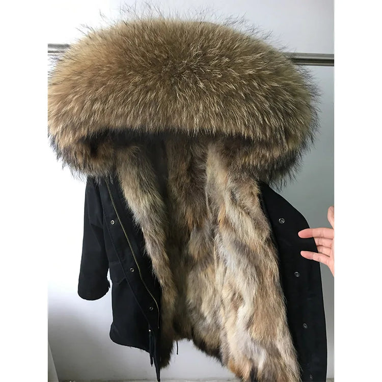 Maomaokong Natural Fur Lining Real Fur Coat Winter Jacket Women Raccoon Fur Collar Warm Thick Parkas Female Clothing