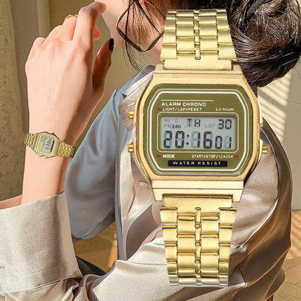 Elegante orologio digitale da donna Orologio da polso elettronico da donna d'affari in acciaio inossidabile oro argento Orologio da uomo Zegarek Damski platinumshop