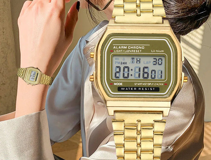 Elegante orologio digitale da donna Orologio da polso elettronico da donna d'affari in acciaio inossidabile oro argento Orologio da uomo Zegarek Damski platinumshop
