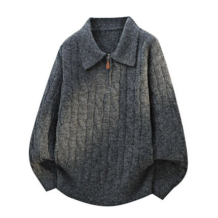 Men's  Knit Sweater Pullover Solid Color Long Sleeve Lapel zipper-Up Fall Winter Loose Warm Casual top