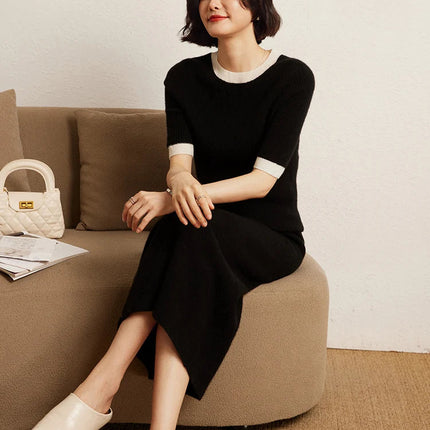 Luxury 100% Cashmere Mid-Calf Pencil Skirt Simple Basic Style Women Solid Color Autumn Winter High Waist Slimming Knitted Skirt PlatiNum