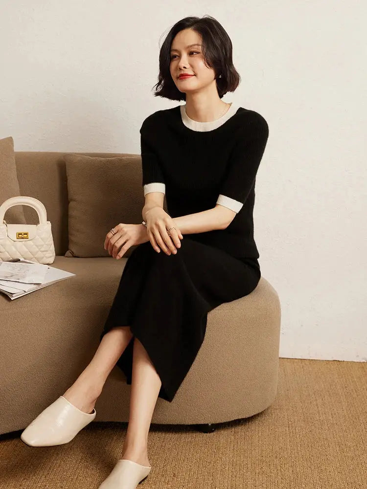 Luxury 100% Cashmere Mid-Calf Pencil Skirt Simple Basic Style Women Solid Color Autumn Winter High Waist Slimming Knitted Skirt PlatiNum