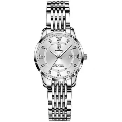 POEDAGAR Orologio da donna di lusso Orologio da donna impermeabile in acciaio inossidabile con data luminosa Orologi al quarzo da donna semplici e casual alla moda platinumshop