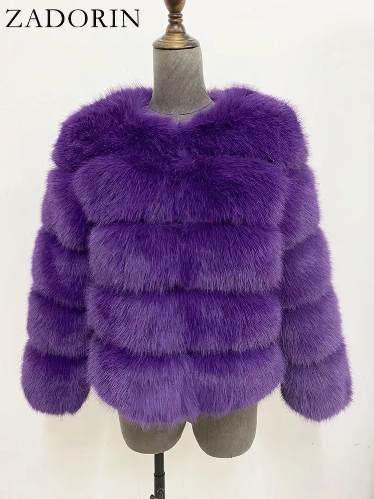 ZADORIN S-6XL Mink Coat Winter Black White Faux Fur Coat Woman Elegant Fluffy Faux Fur Jacket Top Short Fur Coats Woman Clothing