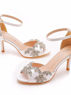 Sandali da donna di qualità femminile strass PU 7CM tacchi sottili cinturino con fibbia scarpe da donna in stile coreano vestito blu cielo maturo