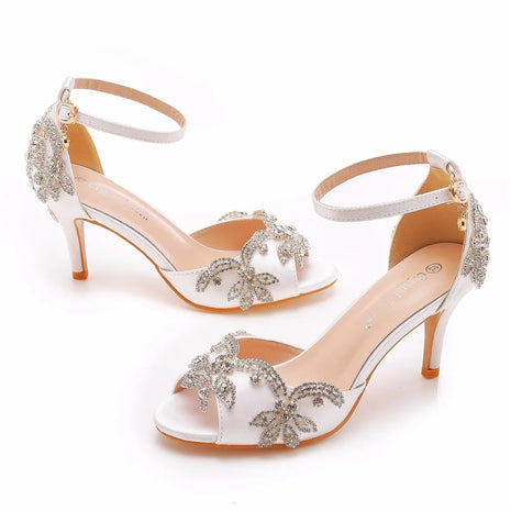 Sandali da donna di qualità femminile strass PU 7CM tacchi sottili cinturino con fibbia scarpe da donna in stile coreano vestito blu cielo maturo