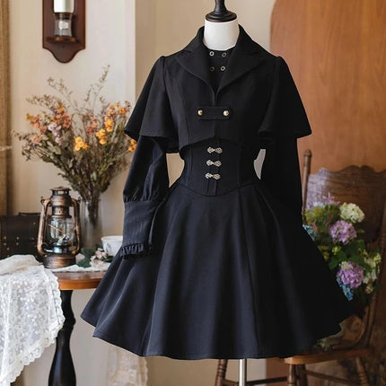 Autumn Japanese Gothic Y2k 3 Piece Set Women Elegant Long Sleeve Shirt Shawl Coat Slim Strap Dresses Korean Female Dark Outfits