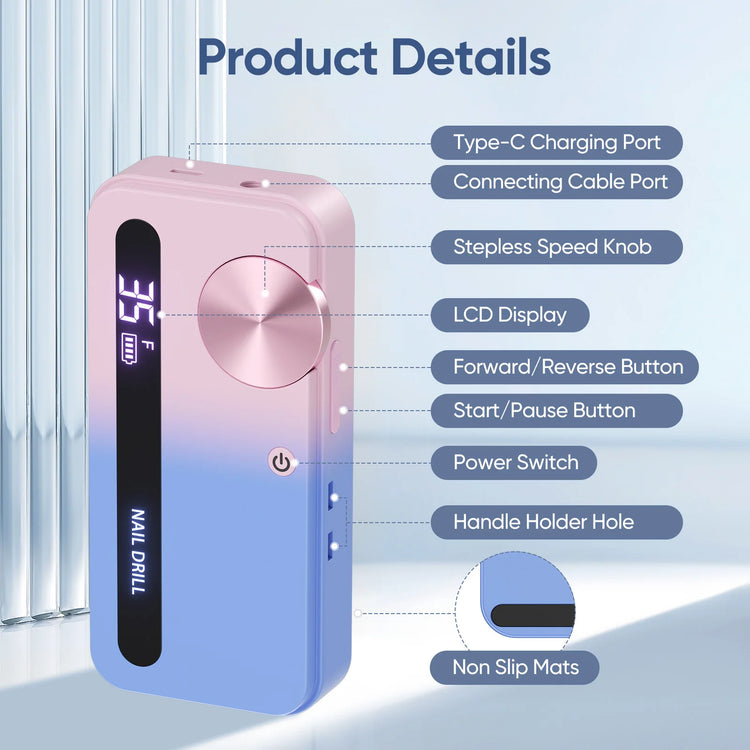 35000RPM Electric Nail Drill Machine Professional Nail Drills for Gel Nails Polish Rechargeable Portable Nail File Manicure Tool