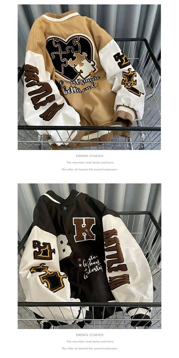 American Retro Baseball Jacket Unisex Loose Street Style Spring Autumn Couple Outerwear Windproof Long Sleeve Youth Fashion