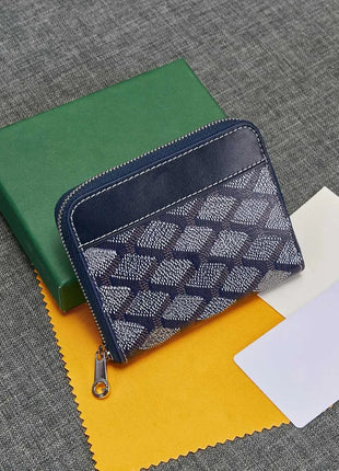Portafoglio Quadrato Mini in Vera Pelle alla Moda per Uomo e Donna, Chiusura con Cerniera, Portatile, per Carte di Credito e Monete