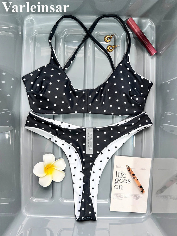 XS - L Nuovo Bikini Micro Thong a Pois da Donna, Costume da Bagno Due Pezzi, Set Bikini V7854 PlatiNum