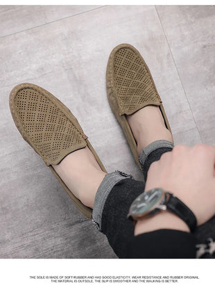STRONGSHEN scarpe da uomo Casual Luxury Brand Slip on mocassini vuoti in pelle scamosciata mocassini da uomo estate traspirante scarpe da guida da uomo italiane