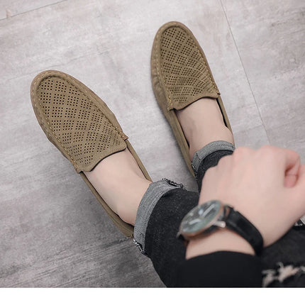 STRONGSHEN scarpe da uomo Casual Luxury Brand Slip on mocassini vuoti in pelle scamosciata mocassini da uomo estate traspirante scarpe da guida da uomo italiane