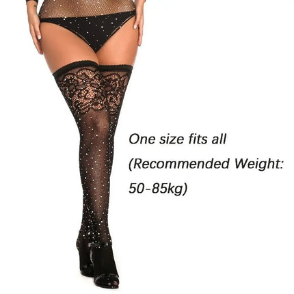 Calze a rete con strass tagliati in pizzo Maglia traspirante Collant a rete jacquard scavato Calzini a tubo lungo antiscivolo da donna