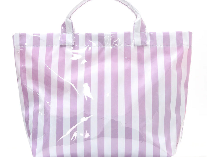 Striped PVC Tote Bag, Large Capacity Travel and Commuter Shoulder Bag | Lightweight Magnetic Bag with Inner Zip Pocket