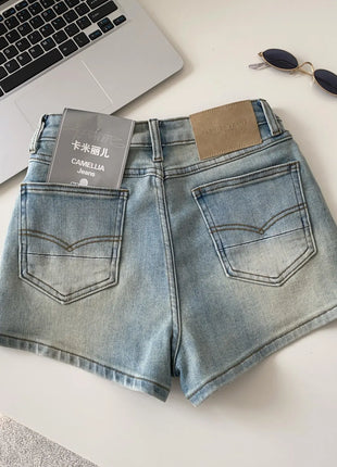 SINGREINY Pantaloncini in denim sfumato da donna, di alta qualità, estetici, casual, comodi, stile americano retrò, basici, da spiaggia