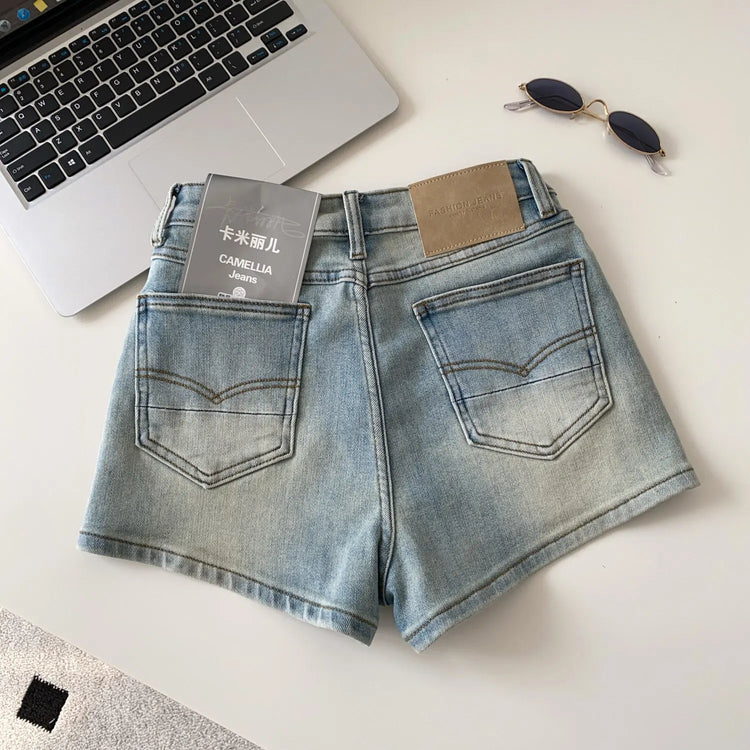 SINGREINY Pantaloncini in denim sfumato da donna, di alta qualità, estetici, casual, comodi, stile americano retrò, basici, da spiaggia