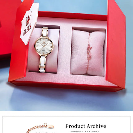 Orologio da donna OLEVS 5872, elegante orologio al quarzo con cinturino in ceramica e acciaio, impermeabile, per donna. platinumshop