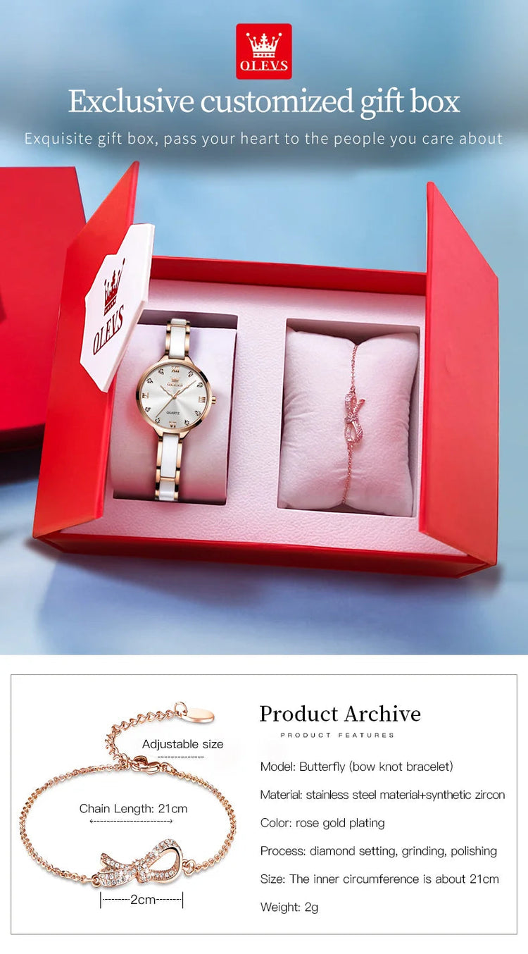Orologio da donna OLEVS 5872, elegante orologio al quarzo con cinturino in ceramica e acciaio, impermeabile, per donna. platinumshop