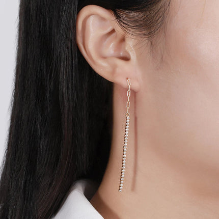 ORSA JEWELS 925 Silver Minimalism Dangle Long Chains Earrings for Women Vintage Cubic Zircon Drop Earings Jewelry Gifts SE111 PlatiNum