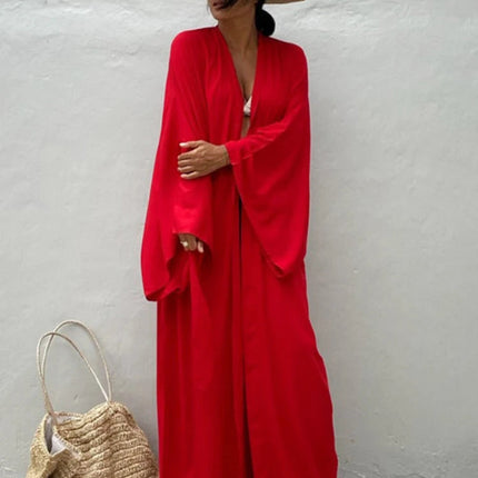 Solid Beach Cover Up Women Self Belted Wrap Kimono Dress Costume da bagno 2025 New Robe Summer Beachwear Fornitura in fabbrica platinumshop