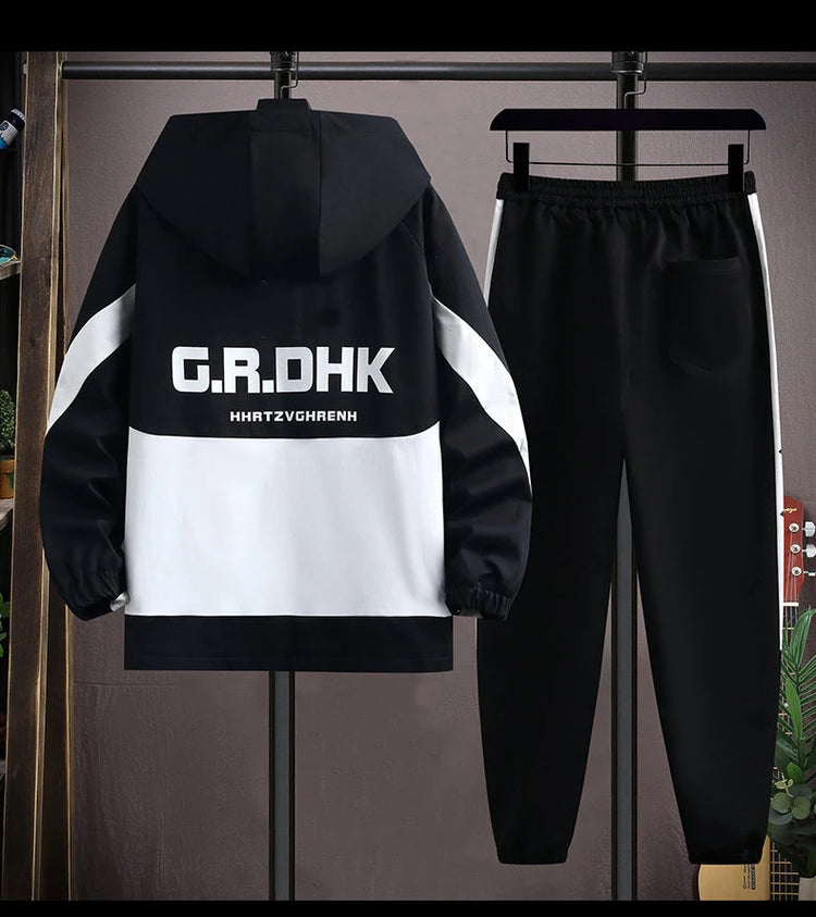 Casual 2-Piece Men's Sets Spring Autumn Streetwear Hooded Jackets & Jogger Tracksuits Outdoor Coats And Drawstring Pant Clothing