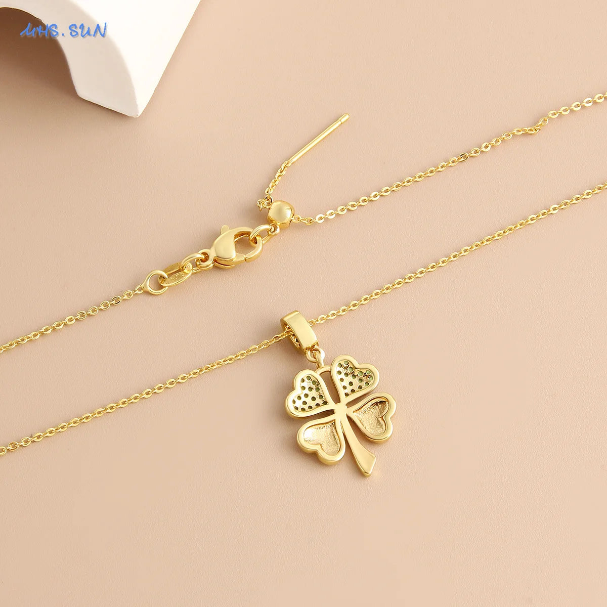 MHS.SUN Collana con ciondolo a doppio cuore alla moda per donne e ragazze Gioielli con catena a clavicola colver a quattro foglie placcati in oro di alta qualità