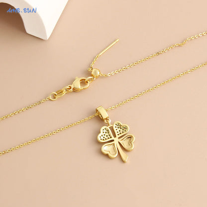 MHS.SUN Collana con ciondolo a doppio cuore alla moda per donne e ragazze Gioielli con catena a clavicola colver a quattro foglie placcati in oro di alta qualità