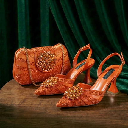 Zapatos y Bolso Nuevos de Diseño Italiano Azules con Diamantes de Imitación, Tacón Alto, Estilo de Moda, Zapatos de Tacón para Máxima Comodidad, Zapatos de Mujer