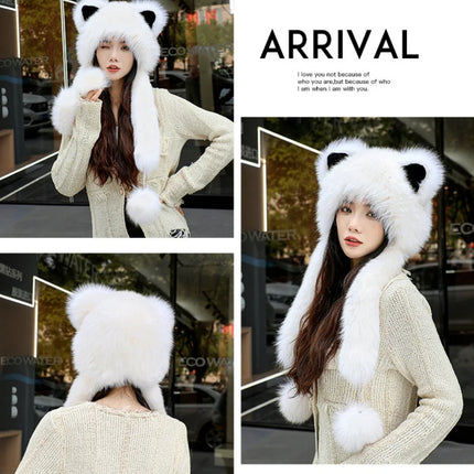 Women's Winter Hats Fox Fur Flight Hats Ushanka Hats For Women Winter Outdoor Windproof And Warm Plush Outdoor Hats For Skiing
