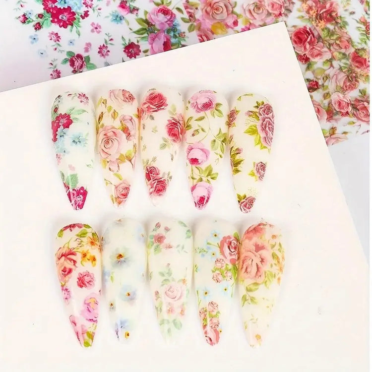 10PCS Mixed Nail Art Foils Transfer Sticker Set Rose Flower Designs Floral Starry Sky Nail Wraps Wedding Summer Manicure Decor 2028
