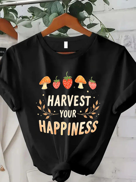 Comoda maglietta da donna con stampa Cozy Feels Forever T-shirt da donna con stampa floreale, stile casual comfort