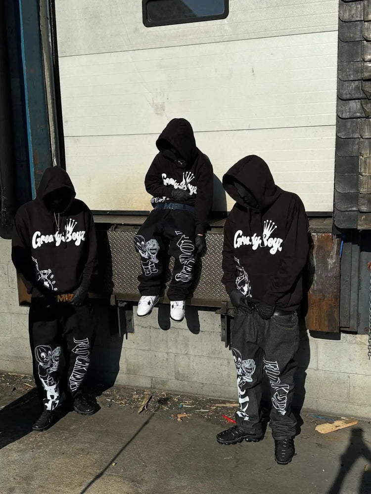 Street Hip Hop Style Money Skull Print Men Hoodie Set Black Bold Print Oversized Fashionable Versatile Hoodie Streetwear Fashion PlatiNum