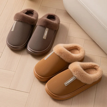 2026 New Large Size Mens Winter Cotton Slippers Thickened Non Slip Sole Indoor Home PU Plush Warm Slippers for Men