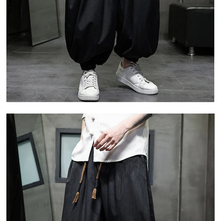 Pantaloni a gamba larga da uomo Pantaloni larghi in vita elastica da uomo Streetwear Stili giapponesi Pantaloni casual Pantaloni lunghi oversize vintage solidi