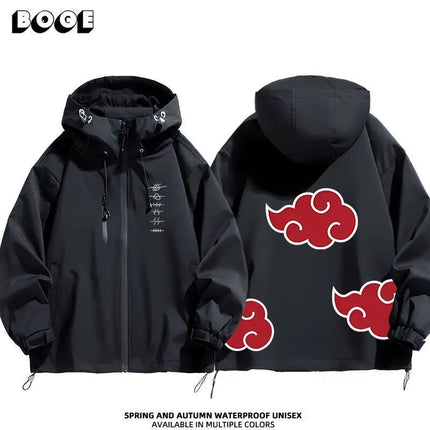 Akatsuki Organization Anime Hooded Jacket Windproof Casual Coat Zip Up for Men Women Teens Cosplay Streetwear Daily Outerwear