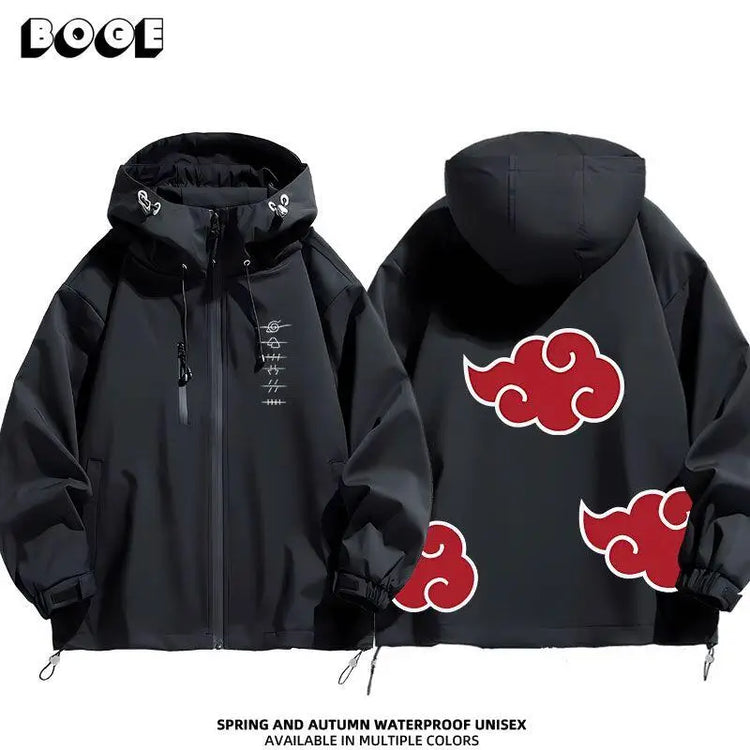 Akatsuki Organization Anime Hooded Jacket Windproof Casual Coat Zip Up for Men Women Teens Cosplay Streetwear Daily Outerwear