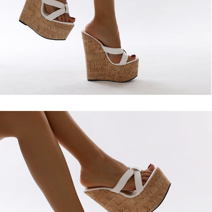 Aneikeh Wedges Heel Women Slippers Fashion Open Toe Platform Sandals Summer Super High Heels Female Party Shoes Size 35-42 PlatiNum