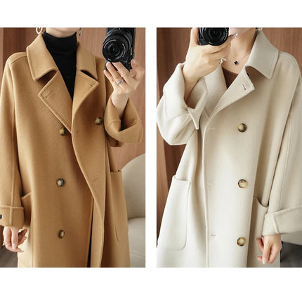 Ladies' 100% Cashmere Thick Double-Sided Extended Coat, Classic, Versatile and Fashionable for Business and Leisure