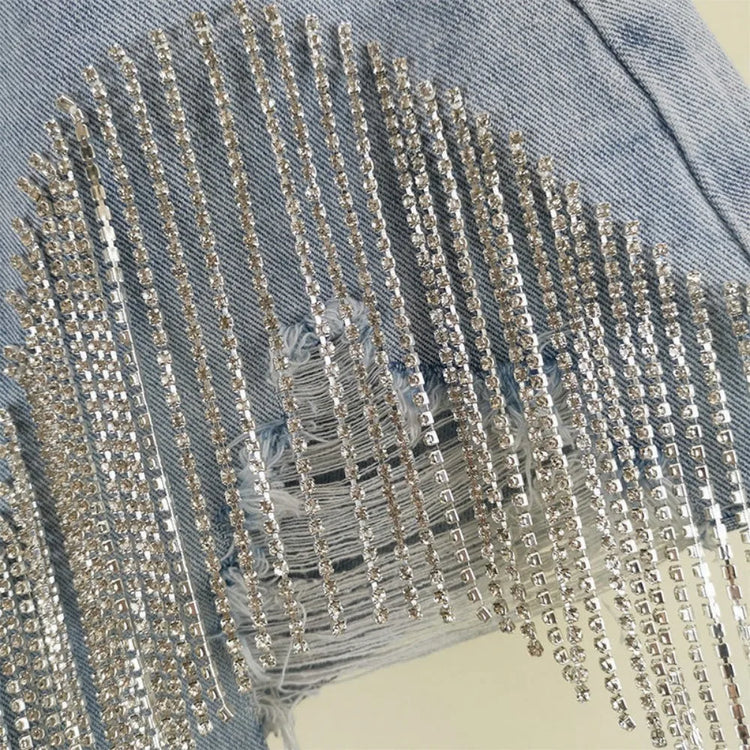 Pantaloncini di jeans Donna Jeans strappati con foro Nappe Diamanti Sexy lavato effetto consumato Vita alta Streetwear 2025 Pantaloni corti dritti