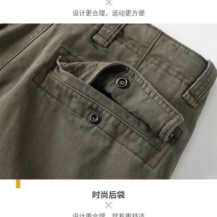 American Style Men's Heavyweight Cotton Cargo Pants Multi-Pocket Casual Loose Straight-Leg Work Trousers Outdoor Jogger Pants
