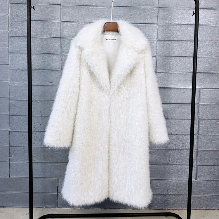 ZADORIN 100cm Long Fluffy White Black Faux Fur Coat Woman Clothing Winter Lapel Faux Fur Top Jackets for Women Jacket Outerwears