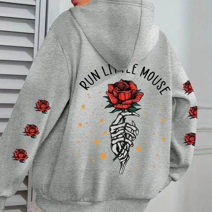 Vintage Rose Print Hoodies 90s Autumn Winter Y2k Chic Casual Hoodies Harajuku Sweatshirts Tops Hoodie Sweatshirt